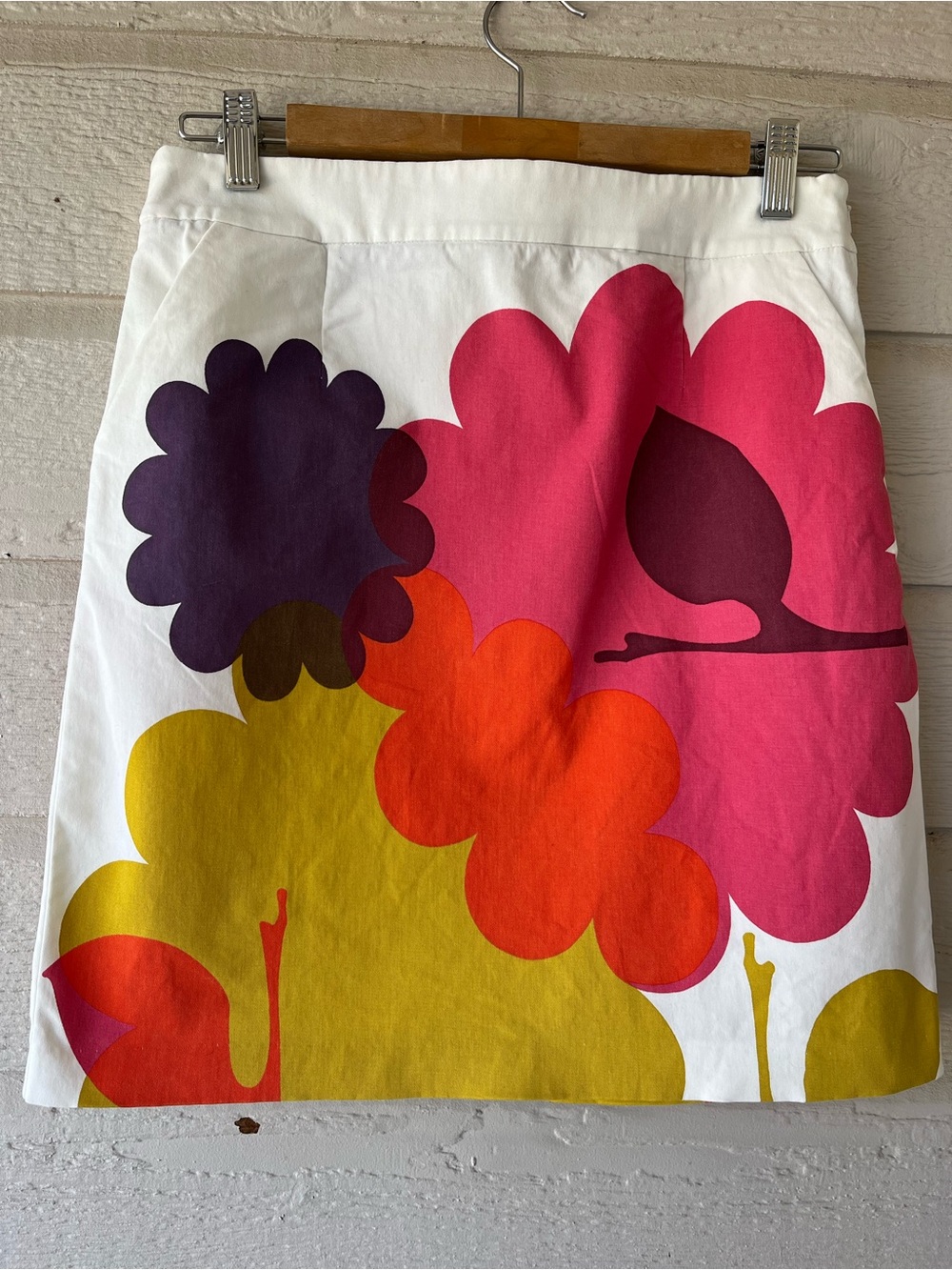 Boden White Mini Skirt with Pink, Purple, Orange, Yellow Floral Print Size 6R